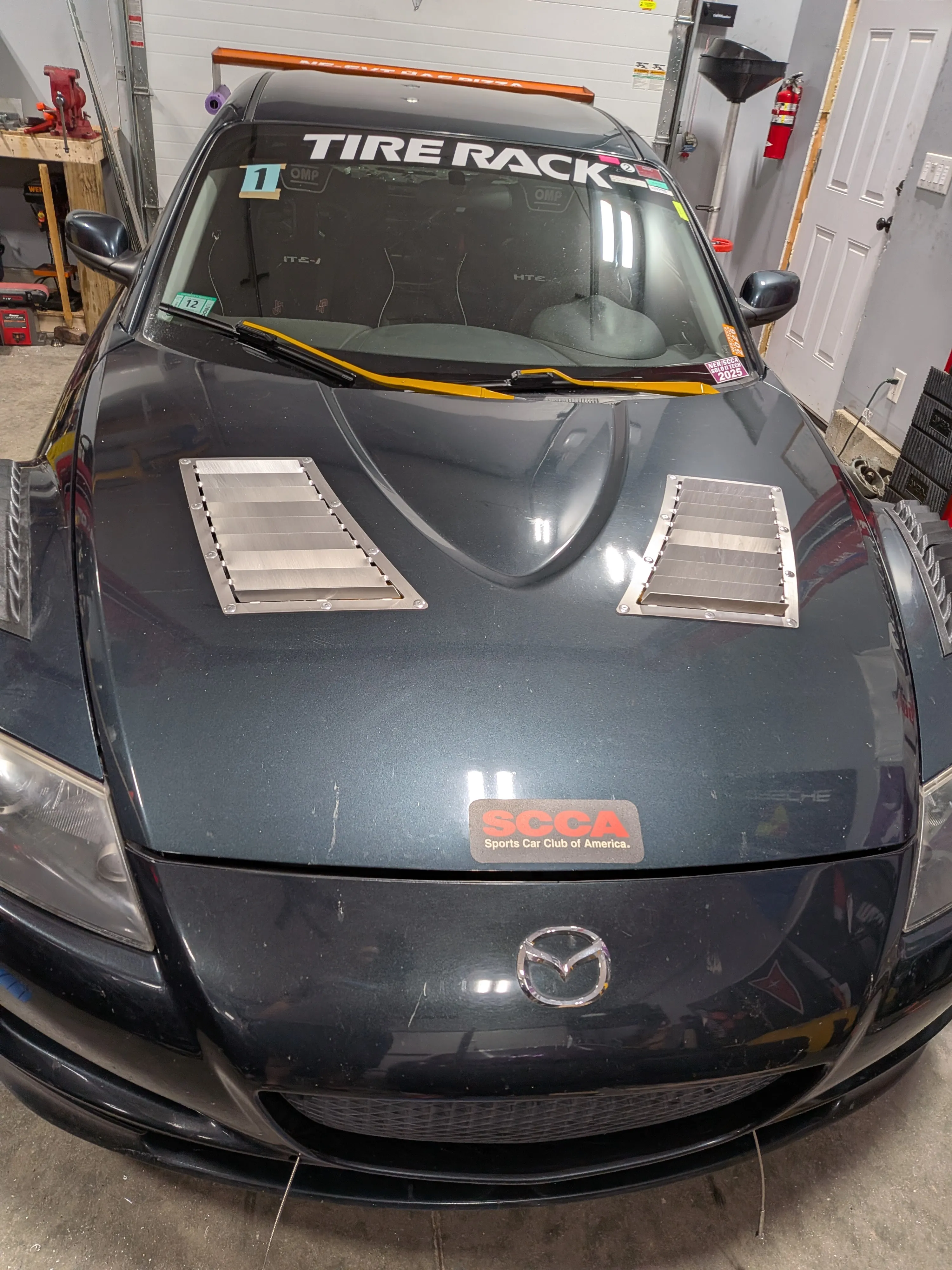Front view of RX8 hood vents installed, both sides