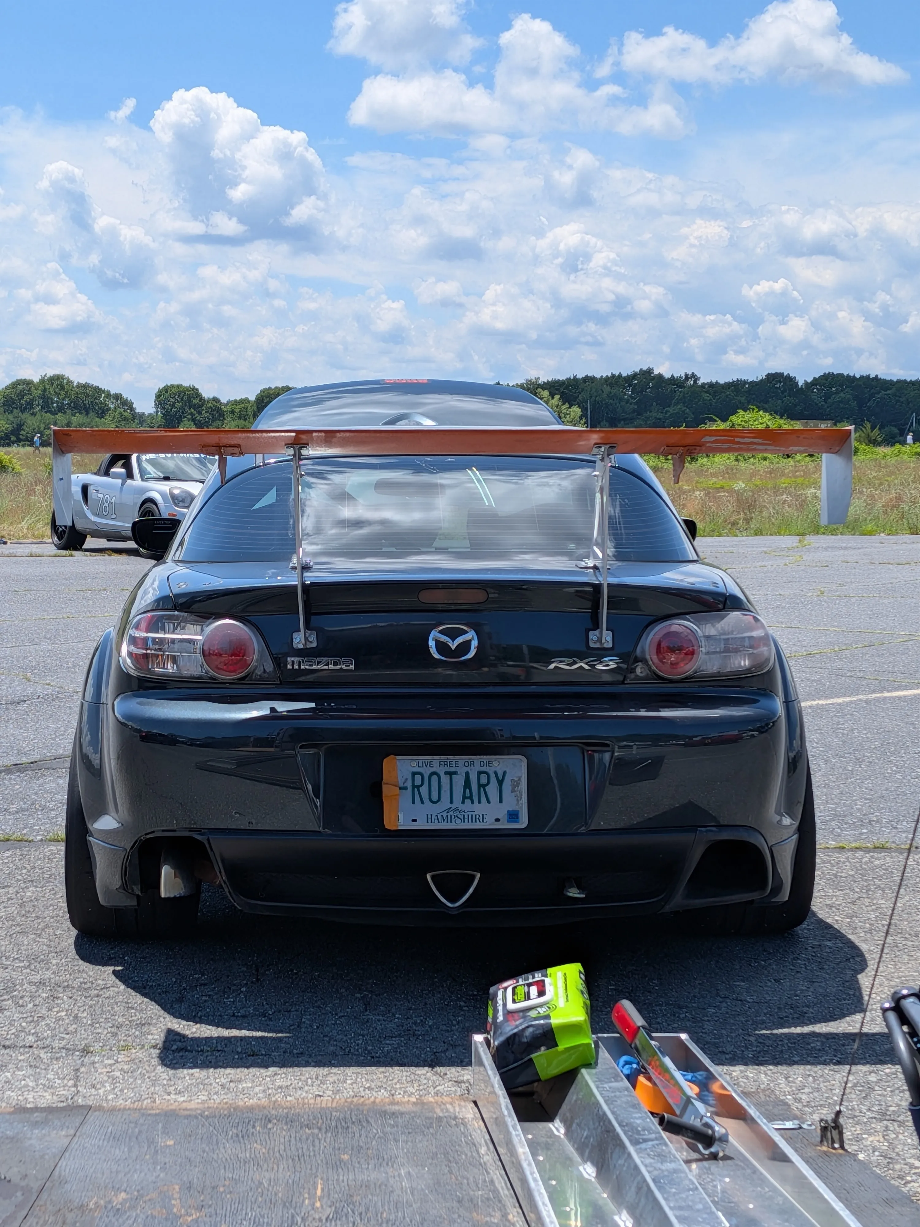 RX8 with trunk mounted wing uprights installed, rear view
